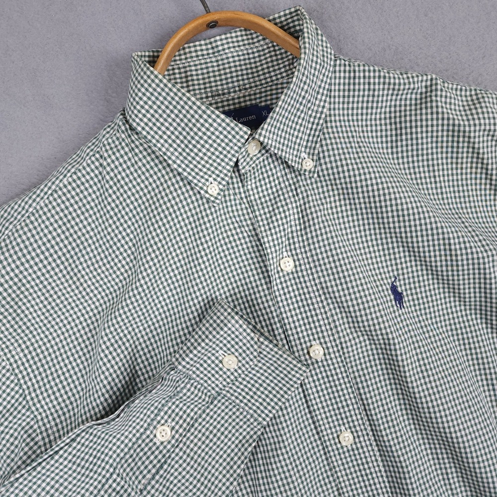 Ralph Lauren Button Down Shirt Mens XL Green Gingham Plaid Preppy Classic